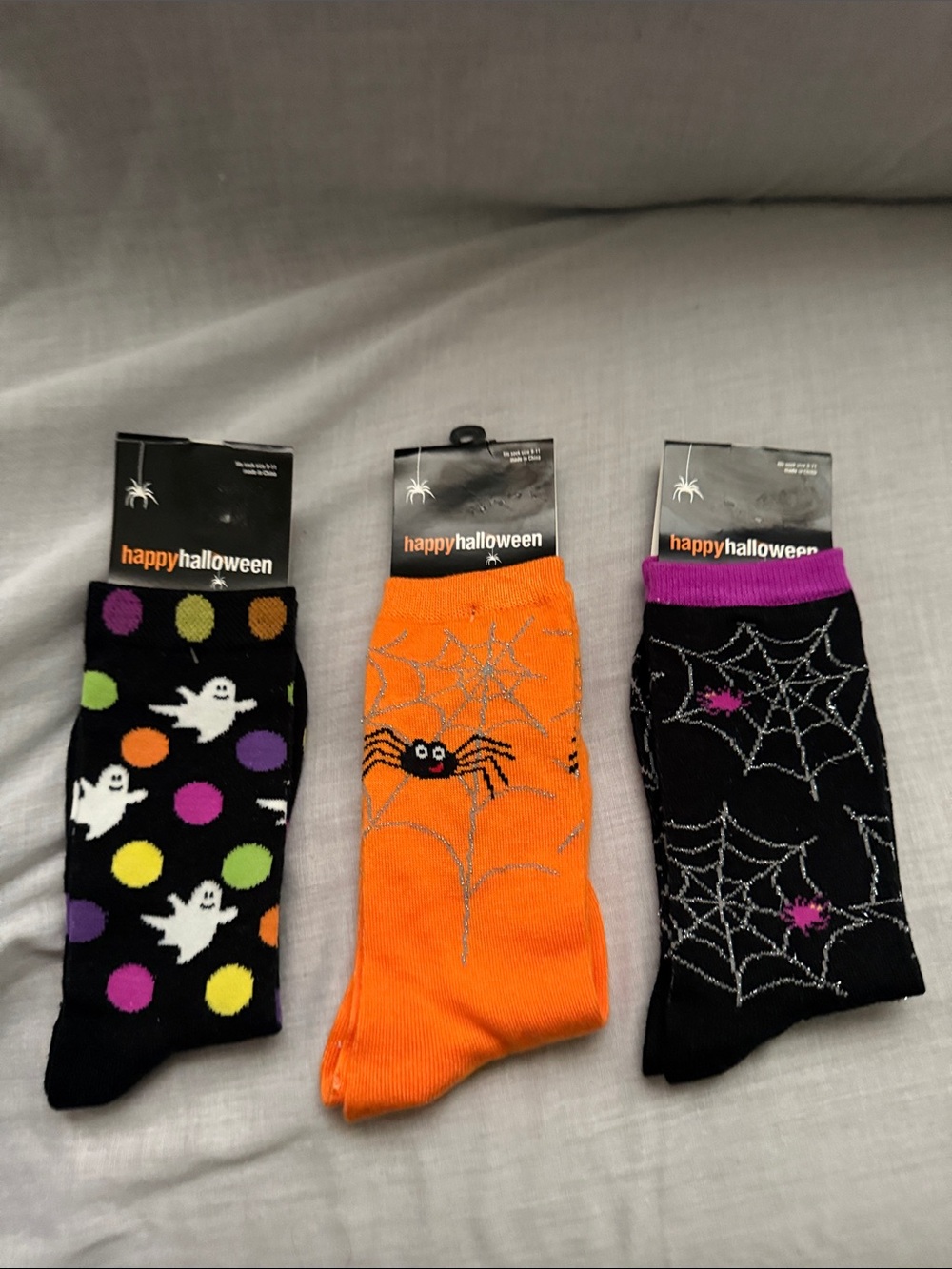 Happy Halloween Halloween Crew Socks - Ghosts, Spider, Web Designs. Size 9-11